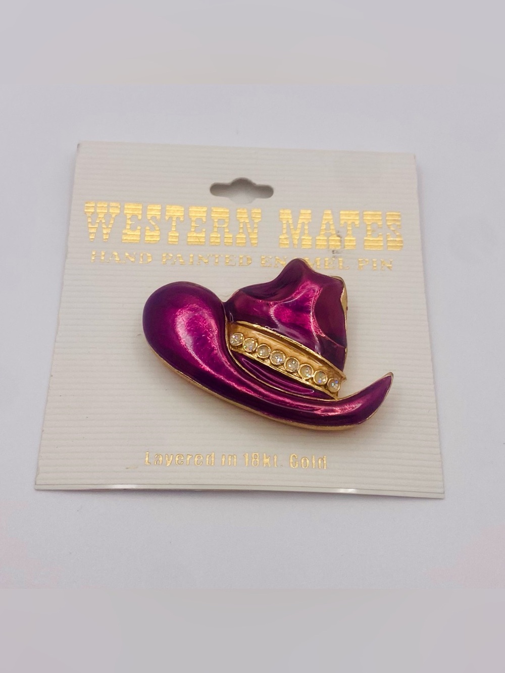 Hand Painted Enamel Purple Cowboy Hat Brooch
